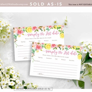 Rosa Floral Raspas de Limão Data Idéia 4x6 "Jogo de cartas para impressão Ela encontrou seu principal Squeeze Jogos de chá de panela Download instantâneo 157BR2