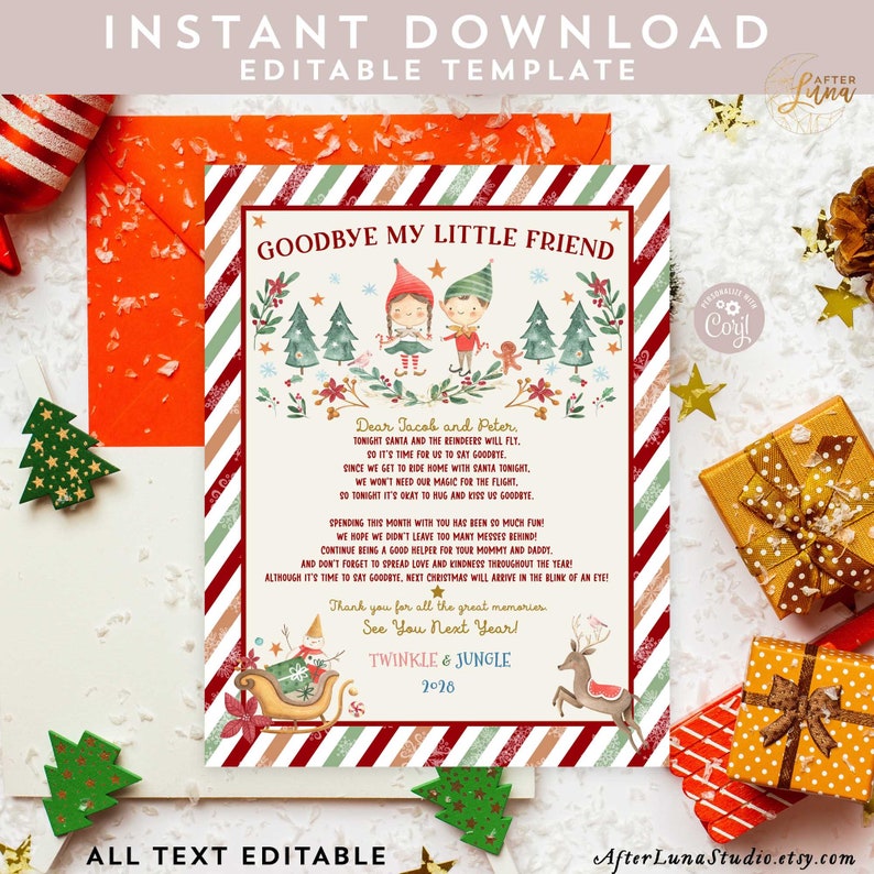 EDITABLE Elf Goodbye Letter From 2 Elves Two Elves Bye For Now Etsy