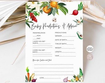 EDITABLE Locally Grown Farm Farmers Market Predictions and Advice Game Card Baby Shower Games Printable Template Download 361V1