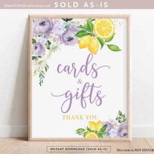 Cartões e presentes para decoração de chá de panela com lavanda, limão roxo, placa de limão cítrico, ela encontrou seu aperto principal, impressão instantânea, download 157BR6