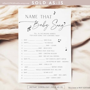 Juegos minimalistas de baby shower Nombre ese juego de canciones para bebés Blanco y negro Juegos modernos de baby shower Descarga instantánea imprimible digital 799V1