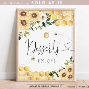 Sunflower Bee Desserts Sign Bride To Bee Meant To Bee Wedding Couple Shower Decor Decoration Digital Printable Instant Download 846BR1