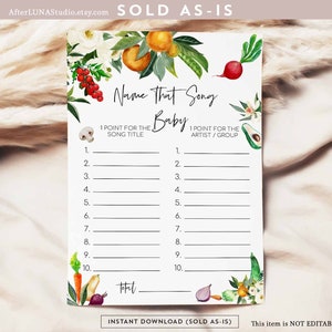 Cultivé localement Veggie Fruit Baby Shower Game Name That Song Market Baby Shower Saupoudrer Jeu Jeux Imprimable Téléchargement instantané numérique 361V1