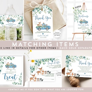 Editable Woodland Blue Truck Baby Shower Invitation Boy Blue Pickup Truck Greenery Woodland Animal Bear Invite Instant Download AL572 V5 image 2