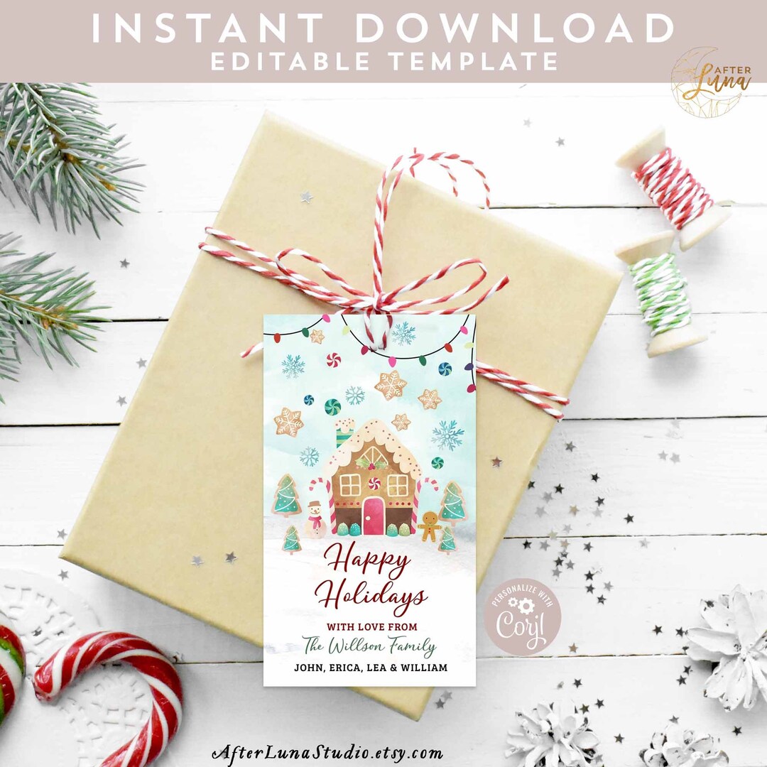 Editable Christmas Gingerbread House Gift Tag Printable Personalized ...