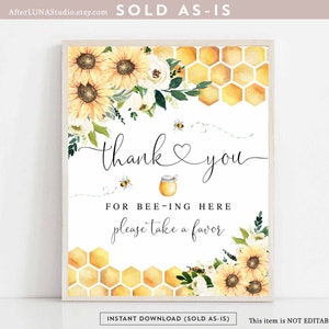 Cartel de "Gracias por estar aquí", de Girasol, para baby shower de padres a abejas, de género neutro, para decoración, imprimible digital, descarga instantánea 846V1