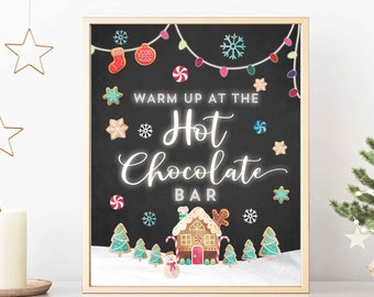 Gingerbread House Decorating Party Hot Cocoa Chocolate Bar Sign Holiday Cookie Party Decoration Party Sign Printable Instant Download 840