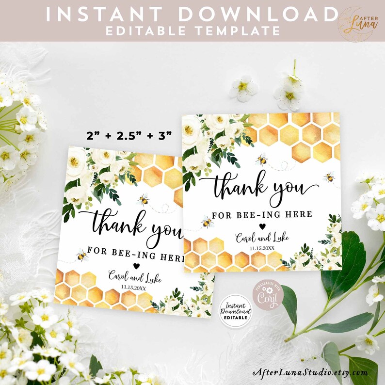 Editable Honey Bee Baby Shower Thank You for Beeing Bee-ing Here Square ...