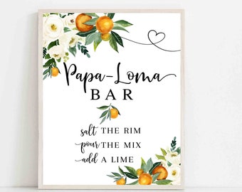 Orange Citrus Papa Loma Bar Sign White Floral Rustic A Little Cutie is on the Way Orange Decor Digital Instant Download 248V1