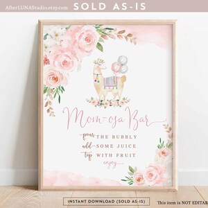 Fard à joues rose lama maman Osa signe Baby Shower Invitation fille bébé lama Decor décoration décors signe téléchargement instantané numérique 194V1