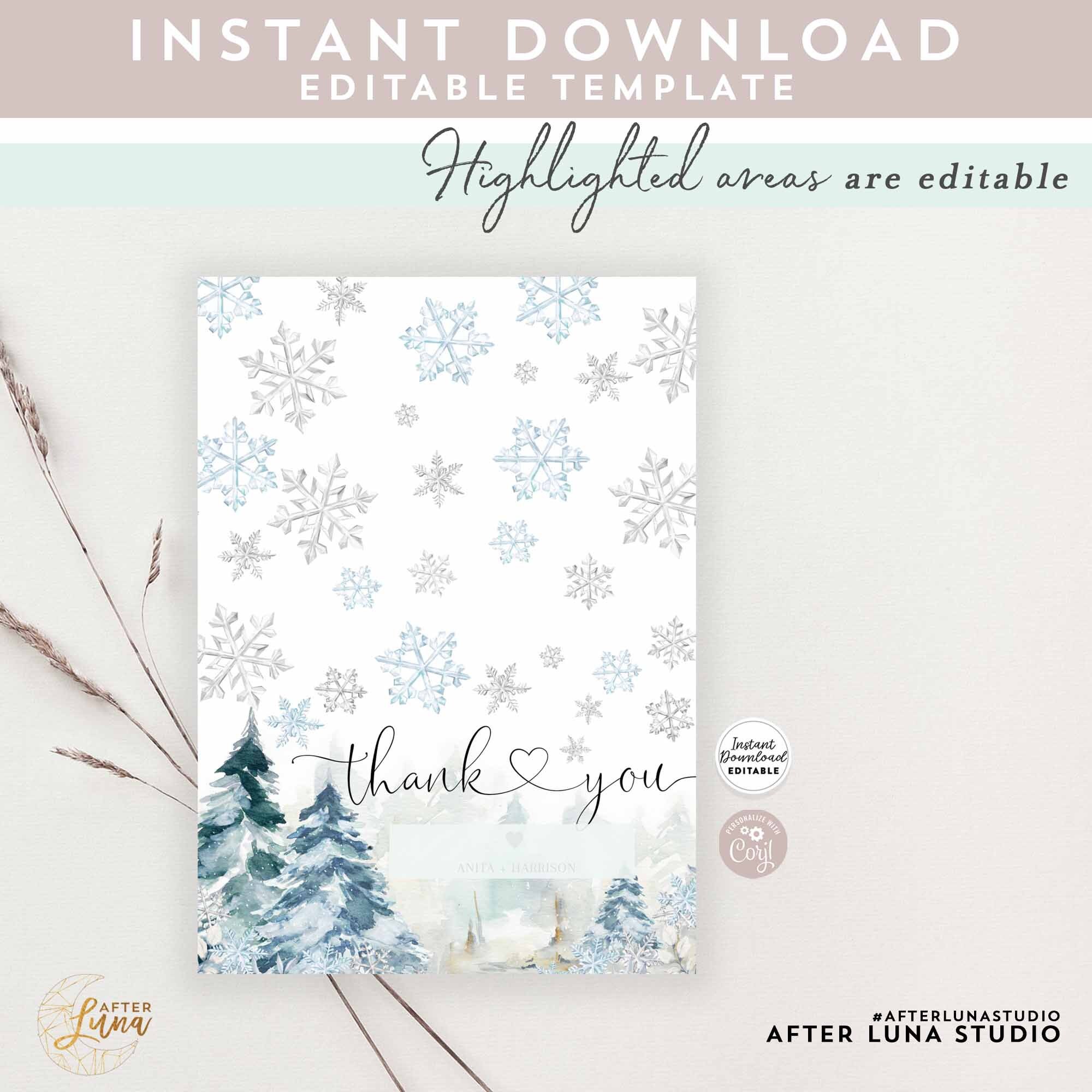 Editable Personalized Winter Blue Snowflake Baby Shower Thank You ...