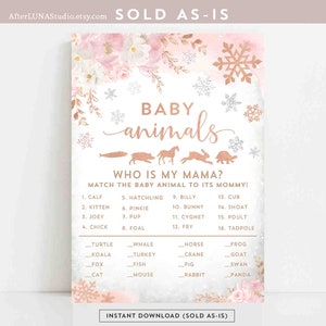 Winter Blush Pink Rose Gold Snowy Winter Baby Animals Juego Deseos Tarjeta Actividad Juego Baby Shower Juegos Descarga instantánea (Vendido tal cual) 129V1