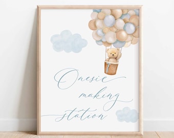 Garçon ours en peluche ballon à Air chaud Baby Shower Decor cache-couche faisant Station signe nous pouvons Beary attendre Decor numérique imprimable téléchargement immédiat 905V1
