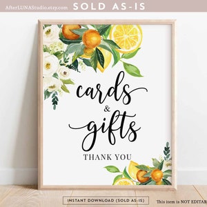 Branco floral laranja limão decoração de chá de panela cartões e presentes sinal cítrico ela encontrou sua decoração principal para impressão download instantâneo 294BR3