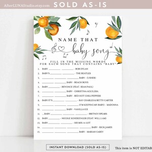 Orange Citrus Little Cutie Name That Baby Song Game Couple Couples Baby Shower Sprinkle Game Digital Printable Instant Download 160V1