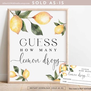 Lemon Guess How Many Lemon Drops Game Printable Citrus Lemon Bridal Shower Game Games Sign Digital Instant Download 237BR