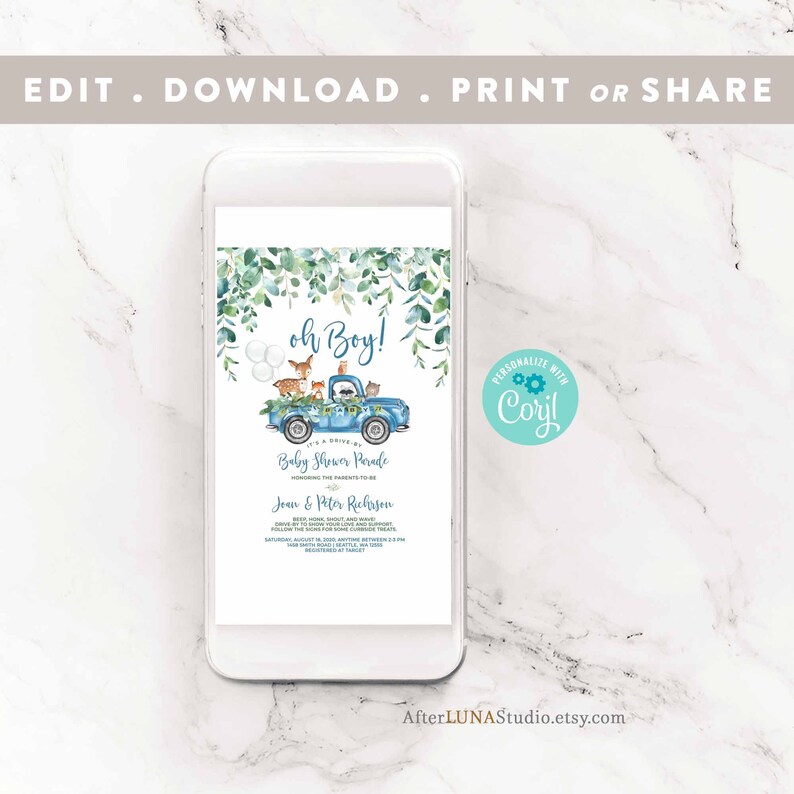 Editable Drive by Baby Shower Invitation Boy Blue Pickup Truck Etsy