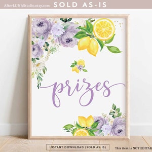Lavender Purple Lemon Bridal Shower Decor Prizes Sign Citrus Lemon She Found Her Main Squeeze Printable Instant Download 157BR6