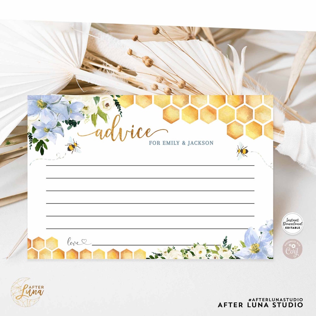 Editable Blue Honey Bee Baby Bee Advice for Mommy Parents to Bee Boy ...