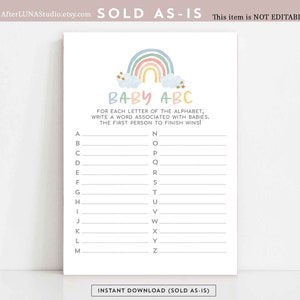 Gender Neutral Pastel Rainbow Baby Shower Game Baby ABC A to Z Rainbow Shower Decoration Decor Printable Game Instant Download 213V1