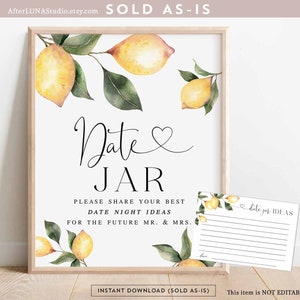 Limão Data Jar Ideias Sinal e Jogo de Cartas para Impressão Citrus Limão Chá de panela Jogos Sinal Digital Download Instantâneo 237BR
