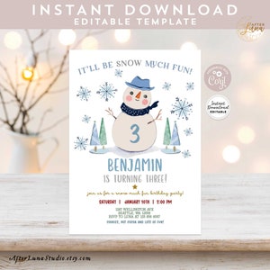 Editable ANY AGE Boy Winter Birthday Invitation Snow Much Fun Snowman Birthday Invite Template Instant Download 1496 (4) image 5