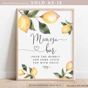 Limón novia boda ducha Mimosa Bar signo imprimible cítricos limón novia ducha decoración decoraciones signo digital descarga instantánea 237BR