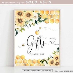 Letrero decorativo para baby shower de abejas, diseño de girasol, para padres y abejas, con regalos de género neutro, imprimible digital, descarga instantánea (846V1)