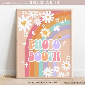Groovy Birthday Party Decor 70&#39; Daisy Photo Booth Sign Decor Groovy Rainbow Hippie Verjaardag Decoratie Afdrukbare Instant Download 633K4
