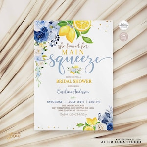 Editable Blue Lemon Bridal Shower Invitation Blue Floral Citrus She Found Her Main Squeeze Invite Template Instant Download 157BR5 image 3