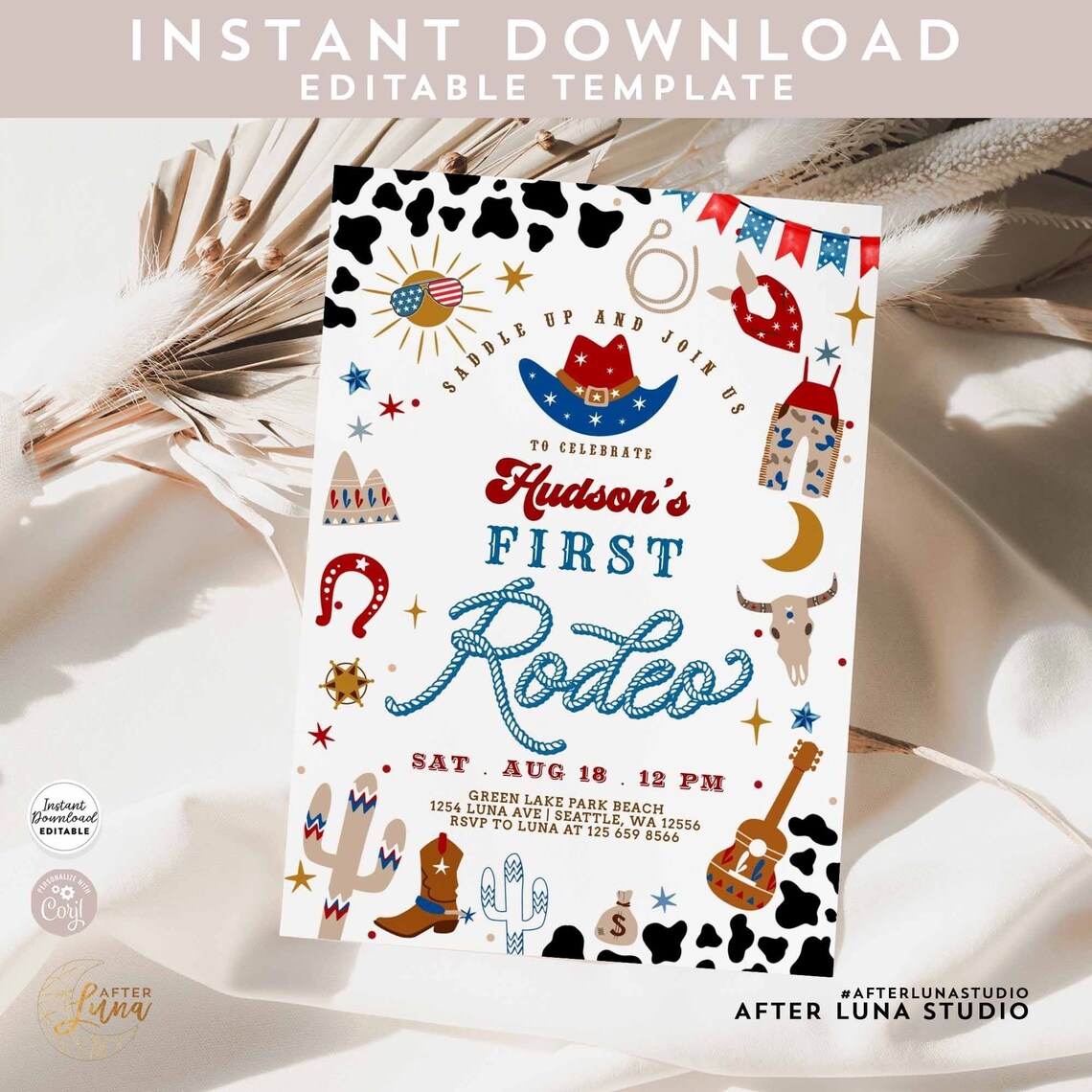 Editable ANY AGE 4th of July Cowboy First Rodeo Invitation Birthday ...