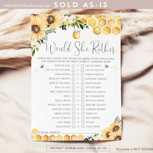 Sunflower Bee Would She Rather Game Shower Game Bee Meant To Bee Wedding Couple Shower Game Printable Instant Download 846BR1