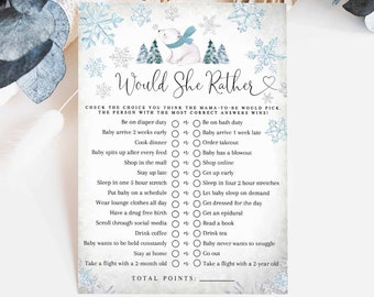 Winter Blue Snowflake Boy Polar Bear Would She Rather Game Virtual Baby Shower Games Digital Printable Instant Download 874V1