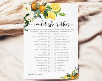 Weiß Blumen Orange Zitrone Brautparty würde sie lieber Spiel sie fand ihr Haupt Squeeze Spiel druckbare Sofort Download 294BR3