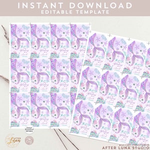 Editable Purple Teal Mermaid Under the Sea Birthday Favor Tag Mermaid ...