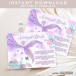 Editável QUALQUER TEXTO Sereia Roxa Sob o Mar Detalhes de Aniversário Inserir Cartão Inserir Convite de Aniversário Download Instantâneo 1329V2
