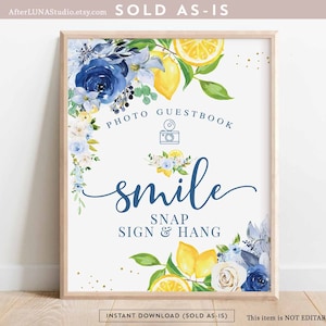 Blue Floral Lemon Photo Guestbook Sign Printable Citrus She Found Her Main Squeeze Bridal Baby Shower Decor Sign Instant Download 157BR5