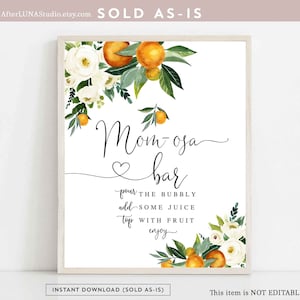 Orange Citrus Mom Osa Momosa Bar Sign Bianco floreale rustico A Little Cutie è in arrivo Orange Theme Decor Digital Instant Download 248V1