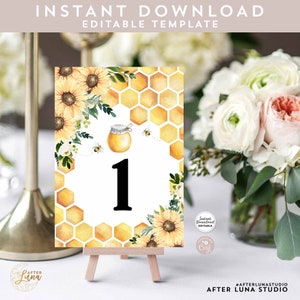 Editable Sunflower Bee Table Number Little Honey Bumble Bee Table Decor Printable Drive By Baby Shower Template Instant Download 846V1