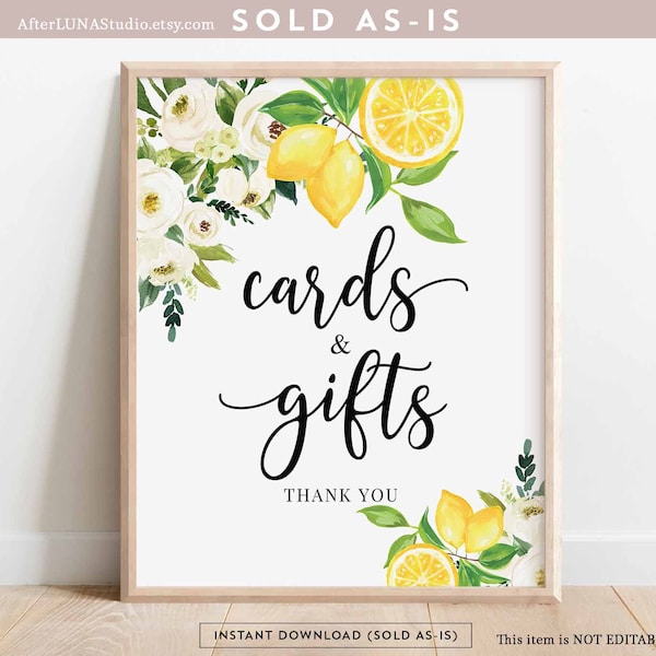 Greenery Lemon Bridal Shower Decor Cards and Gifts Sign Citrus Lemon She Found Her Main Squeeze Decor Printable Instant Download 157BR3