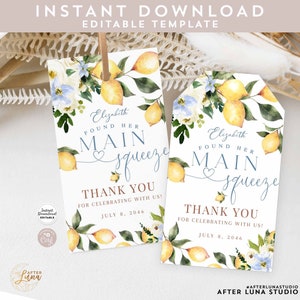 Editable Blue Lemon Bridal Shower Tags She Found Her Main Squeeze Tag Thank You Favor Gift Tag Lemon Favor Tag 2 Instant Download 293BR1