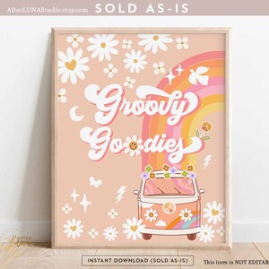 Groovy Birthday Party Decor Daisy Groovy Pink Peach Van Groovy Goodies Sign Rainbow Hippie Birthday Decors Printable Instant Download 633K6