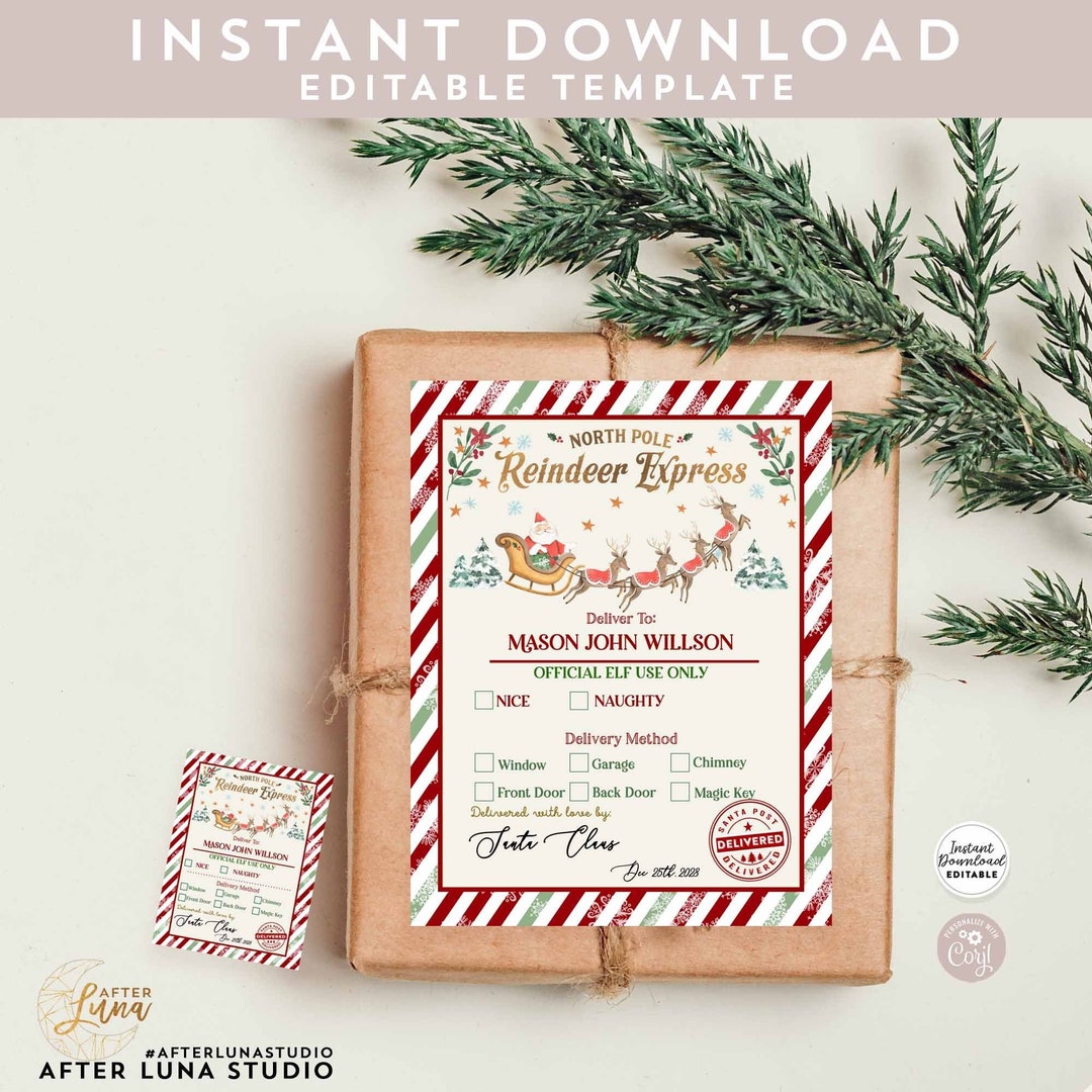 EDITABLE Santa Delivery Tag Sticker Printable Santa Tag Personalized ...