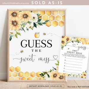 Sunflower Bee Parents to Bee Baby Shower Guess The Sweet Mess Game Gender Neutral Games Digital Printable Instant Download 846V1