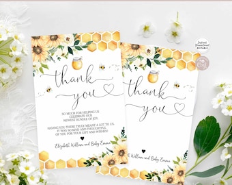 Bearbeitbare personalisierte Sonnenblume Honigbiene Sweet As Can Bee Danke Flache Karte Druckbare bearbeitbare Vorlage Sofortiger Download 846V1