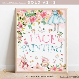 8x10&quot; Kinderschminken Zeichen Alice im Wunderland Onederland Geburtstag Zeichen Party Dekoration Decor Printable Instant Download 789
