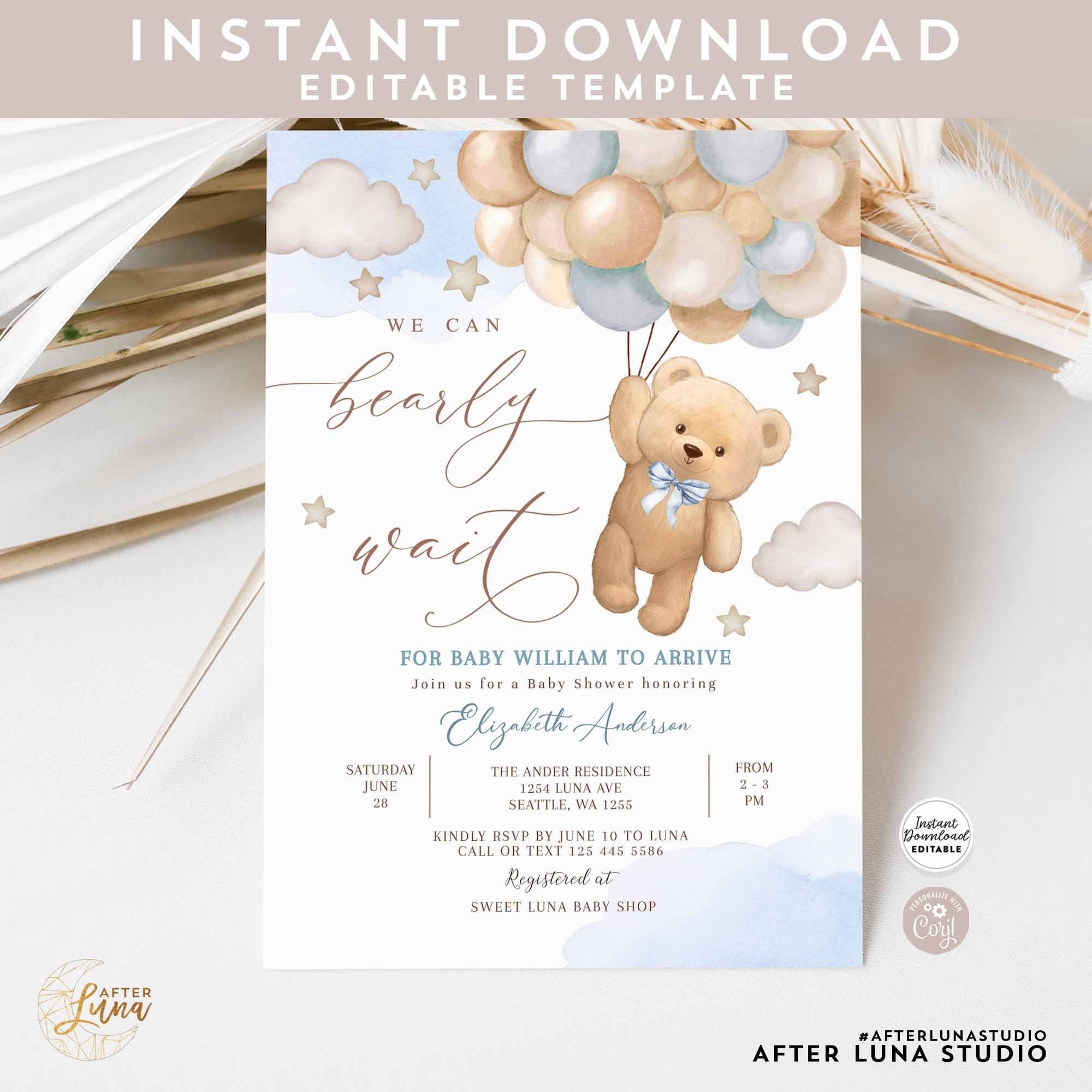 Little Bear Rustic Long Distance Baby Shower Invitation