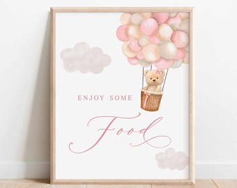 Fille ours en peluche rose ballon à Air chaud bébé douche profiter de certains aliments signe nous pouvons Beary attendre décor signe numérique imprimable téléchargement immédiat 905V3