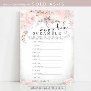 Winter Woodland Pink Truck Baby Shower Game Baby Word Scramble Game Printable Game Virtual Baby Shower Games Instant Download 1319V1