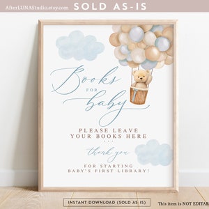 Ragazzo Teddy Bear Mongolfiera Baby Shower Decor Libri per bambino Iscriviti Possiamo Beary Wait Decor Digitale stampabile Download immediato 905V1